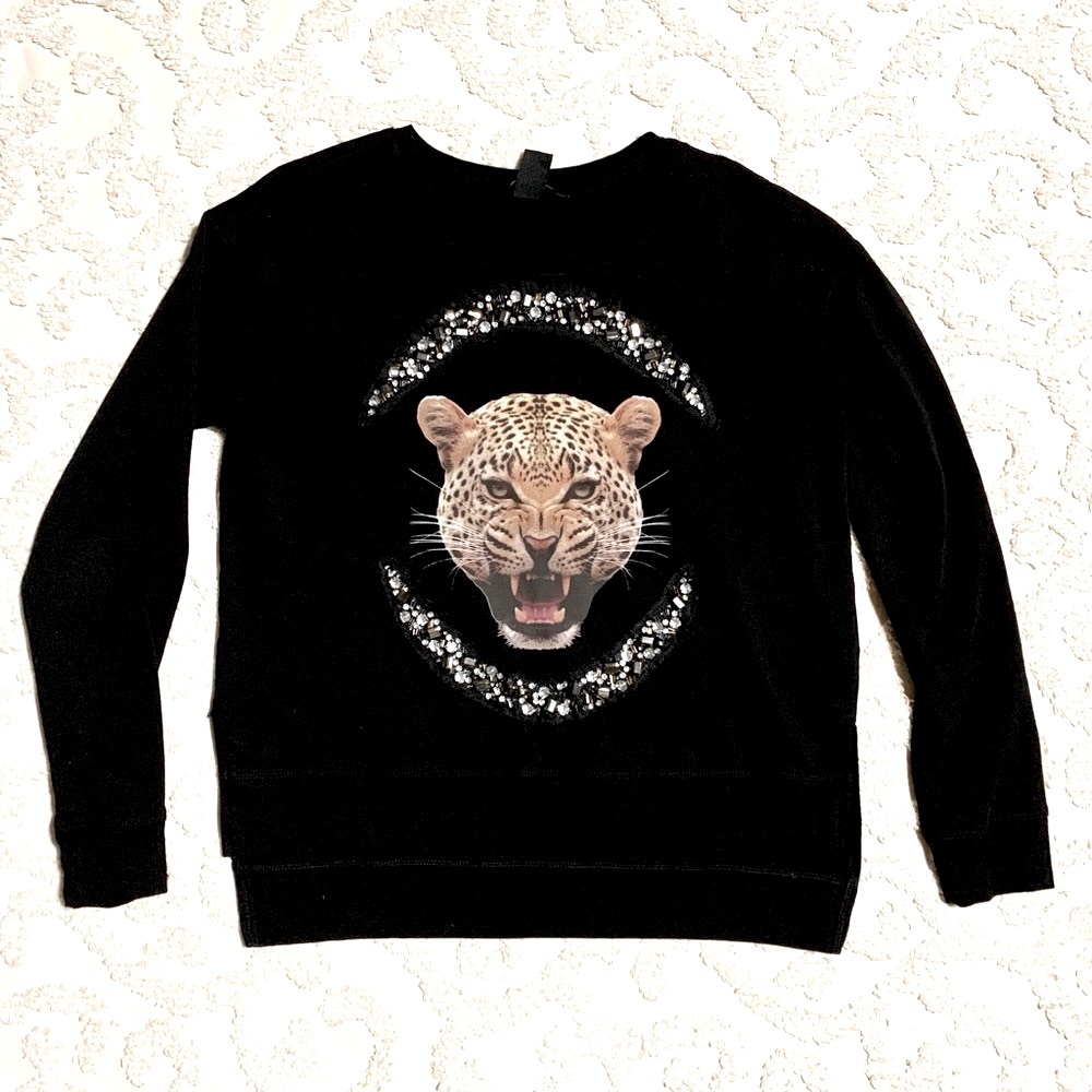 Embellished Leopard Growling Head sweater xs H&M